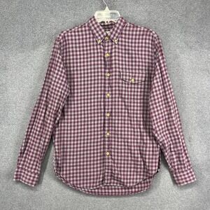 J.Crew Workshirt Women Medium Burgundy Grey Gingham Plaid Cotton Button Down Top